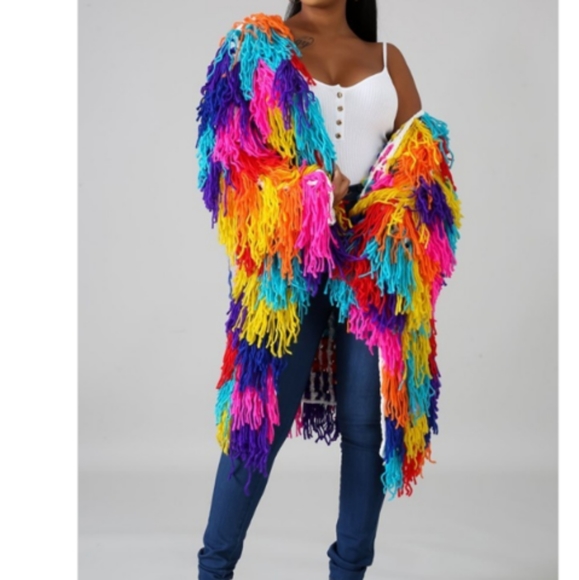 multi colored fringe jacket